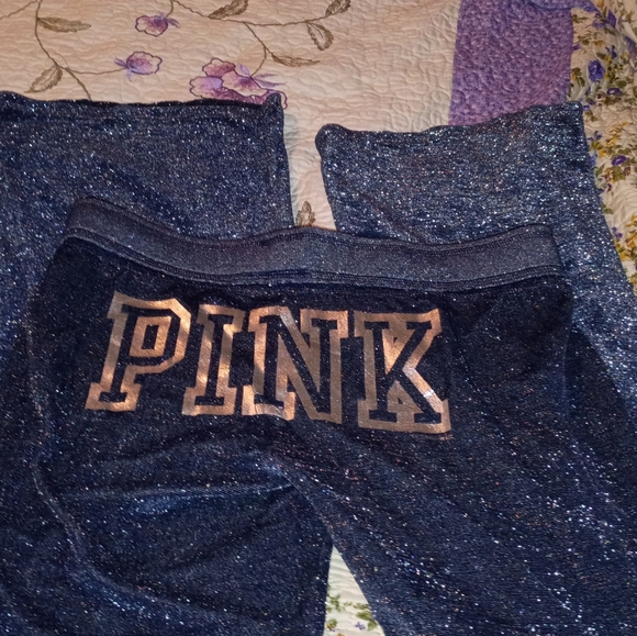 Rare Vintage Victoria Secret Pink Wide Leg Flare Bling Sweat Pants L - Picture 2 of 5